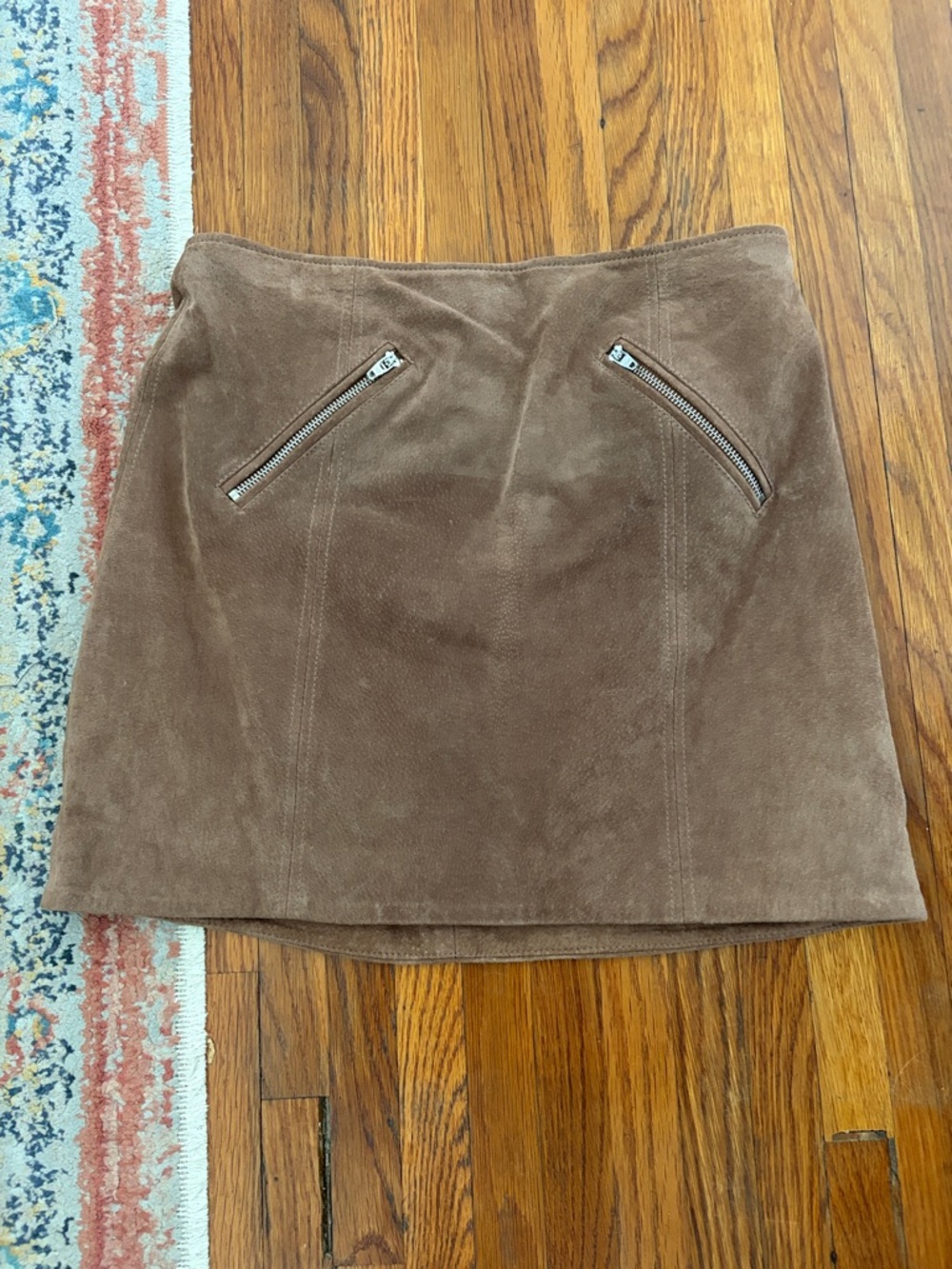 Blank NYC Brown Suede leather Mini Skirt with Zip Pockets
